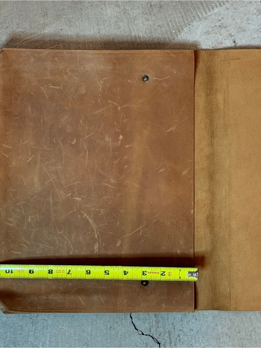 Waxed Brown Leather Laptop Sleeve with Snap Closure